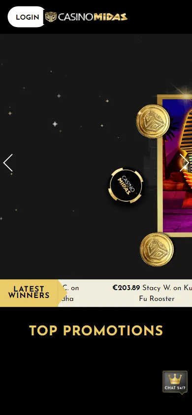 Midas Casino mobile home area opened in a browser